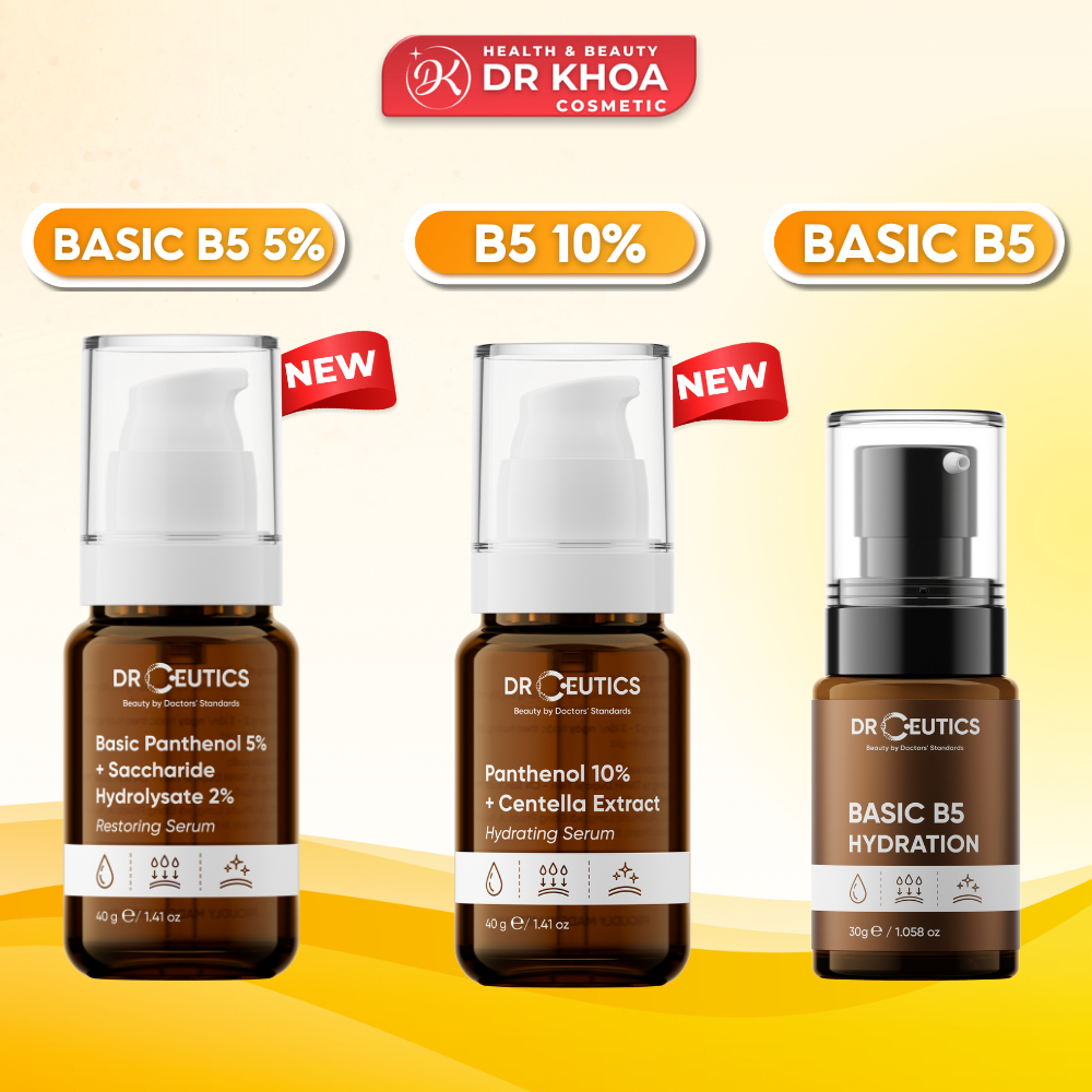 Serum B5 DrCeutics Basic B5 Hydration, B5 5% New, Dexpanthenol 10% Centella HA, B5 15% 30g/40g/100g