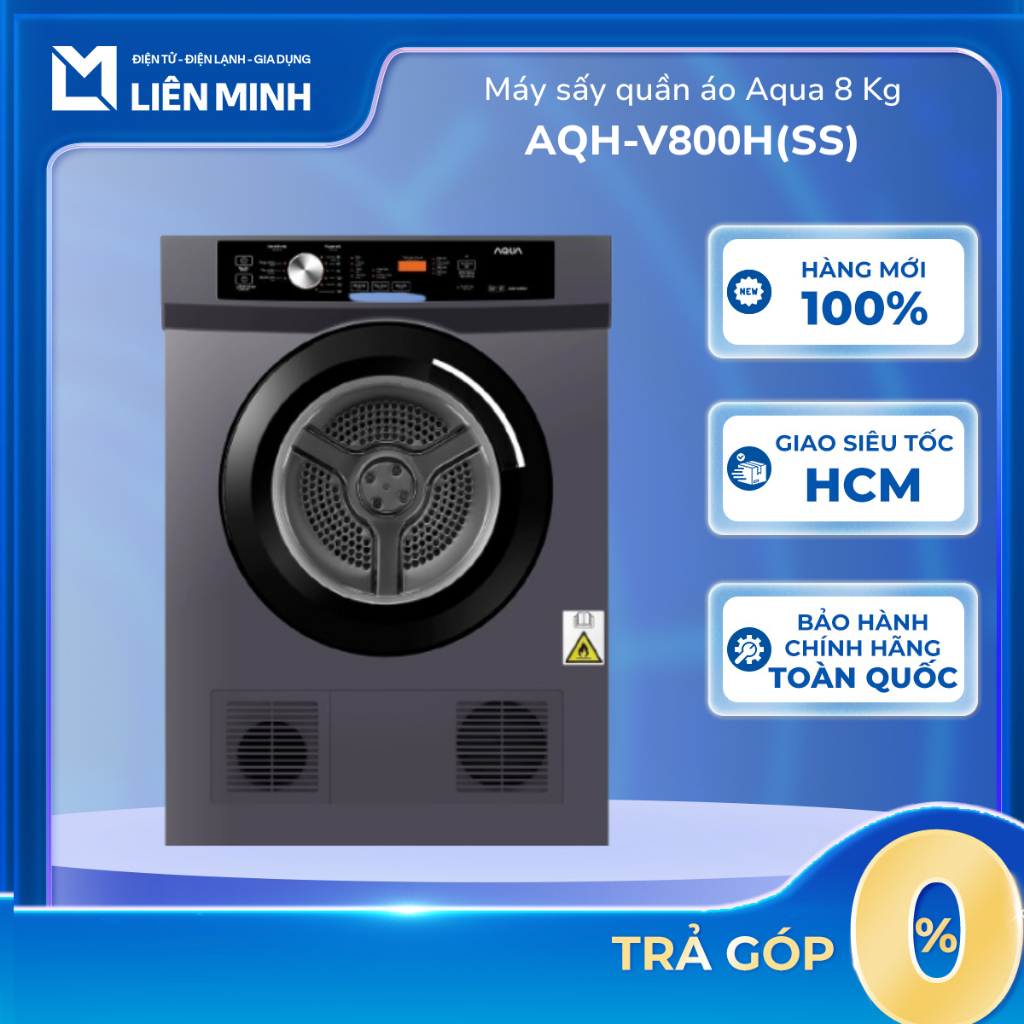 AQH-V800H(SS) - Máy Sấy Quần Áo Aqua 8kg AQH-V800H(SS) - Bảo Hành Chính Hãng [SHIP 0Đ HCM]