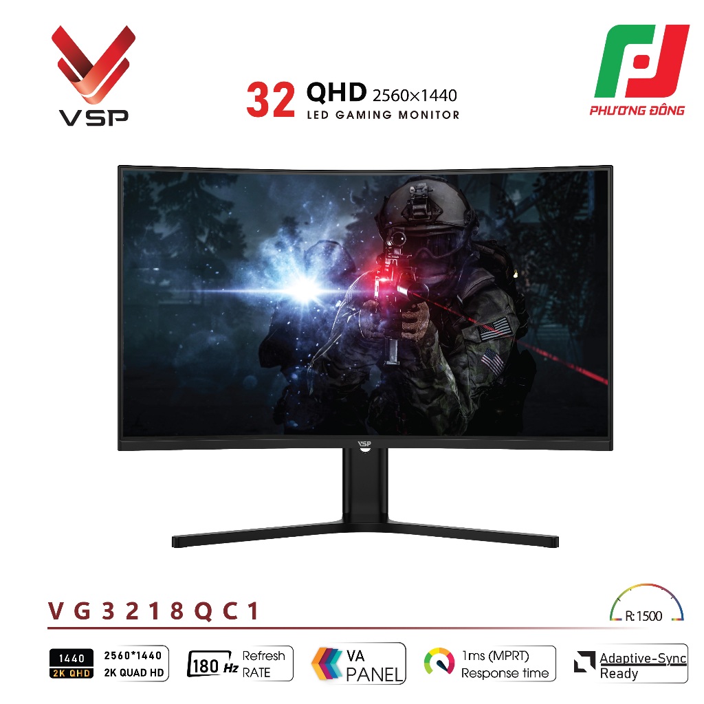 Màn hình cong Gaming VSP VG3218QC1 32Inch| 2K| VA ELED| 180Hz| 1ms| R:1500| CHÍNH HÃNG - 24 Tháng