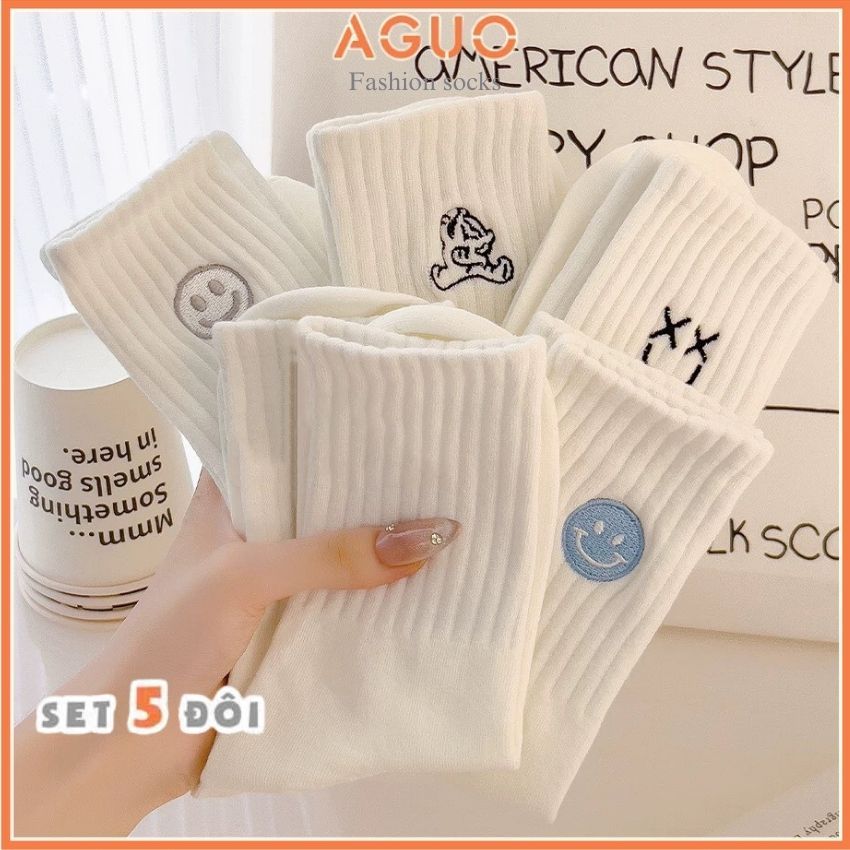 Tất nam nữ cổ cao bassic dễ phối đồ ,tất vớ cotton thoáng khí thấm hút mồ hôi chân - Aguo shop