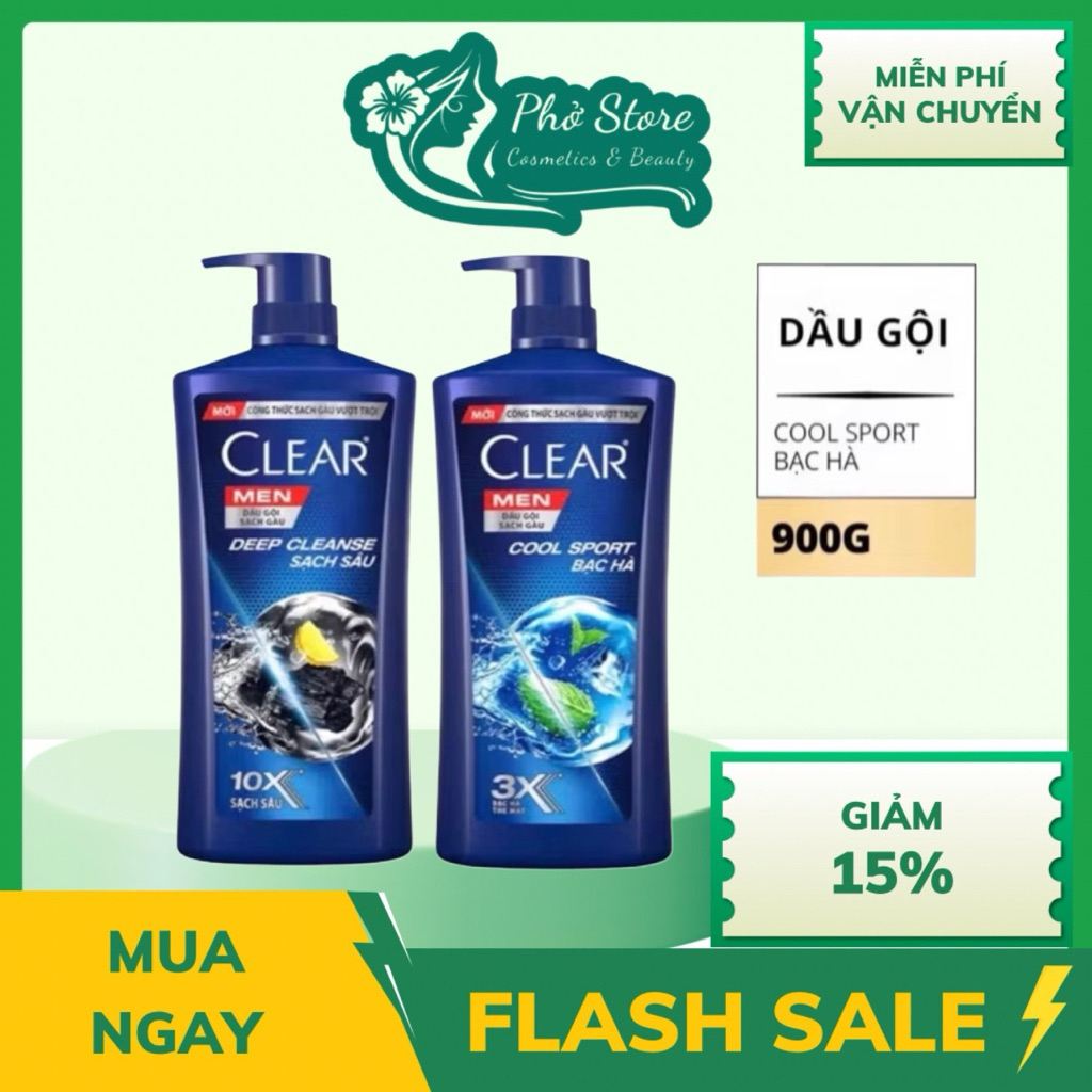 Dầu Gội Đầu Clear Men Cool Sport Bạc Hà 900g/630g