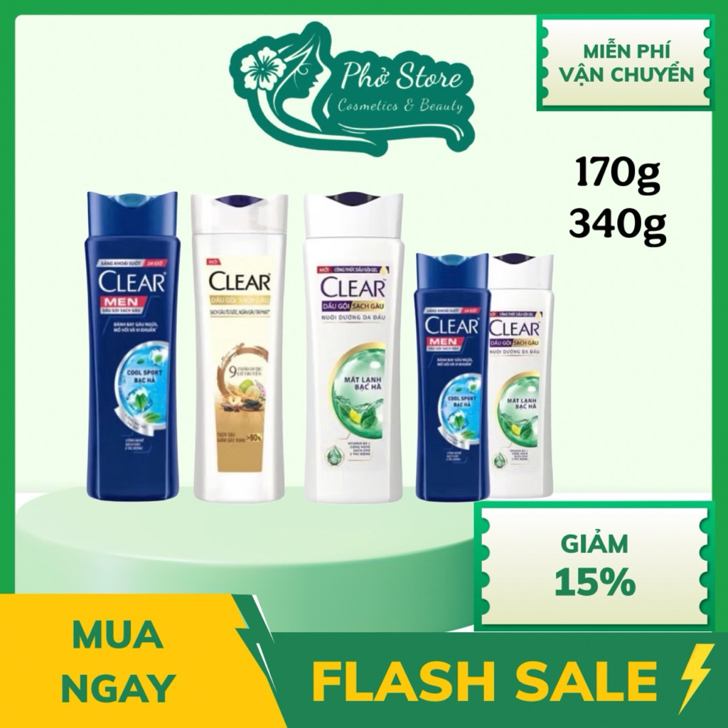Dầu gội sạch gàu clear bạc hà chai 170g , 340g