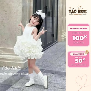   Tặng Bờm Nơ  Váy đầm công chúa tiểu thư dự tiệc sát nách chân bèo chất VOAN cho bé gái mã 4 