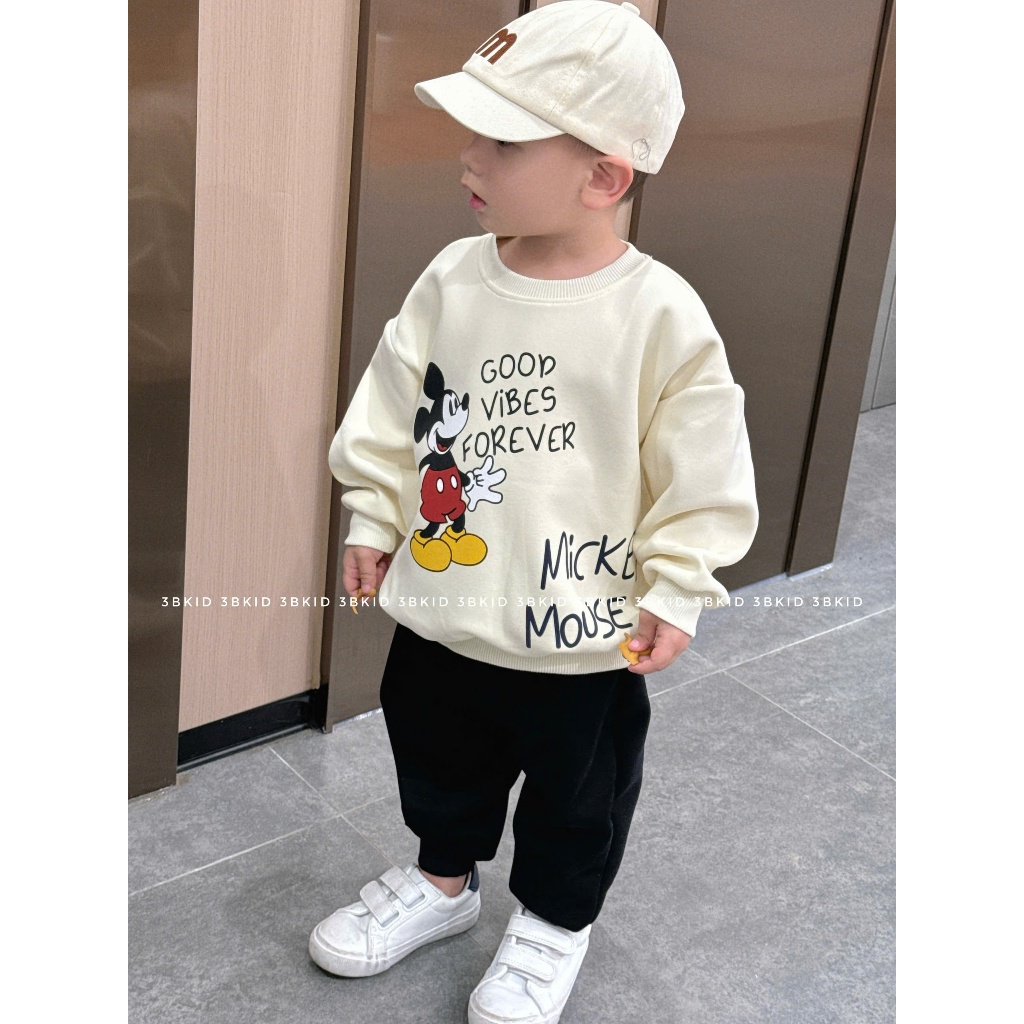Bộ quần áo nỉ dài tay in hinh Mickkey chất liệu cao cấp mẫu thiết kế riêng nhà 3Bkid