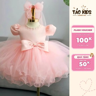   Kèm Bờm Nơ  Váy cô dâu công chúa bé gái Đầm tiểu thư dự tiệc thôi nôi cho bé cổ đính cườm chân voan xòe mã 5 