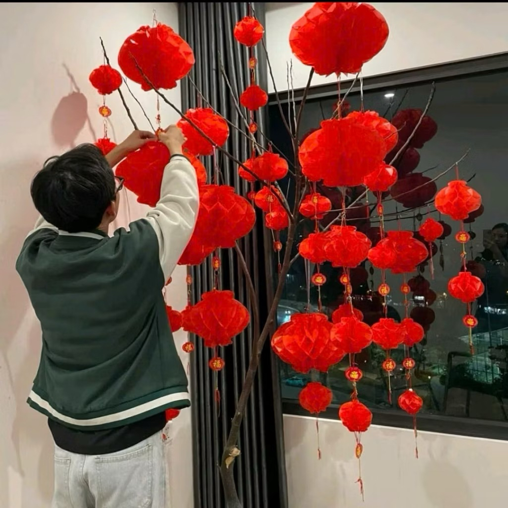 [GIÁ SỈ] Combo 50/100 Cái Lồng Đèn Nilong Đỏ,lồng đèn tổ ông,lồng đèn lụa Treo Trang Trí Tết 2026.Bị