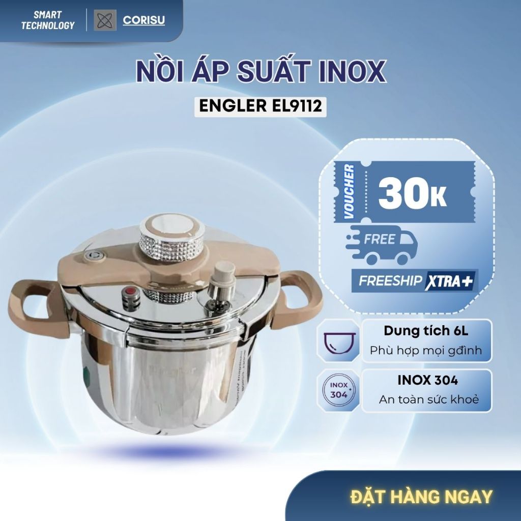 Nồi áp suất đa năng Engler El9112, Dung tích 6L, Chất liệu inox 304 an toàn, nấu được mọi loại bếp