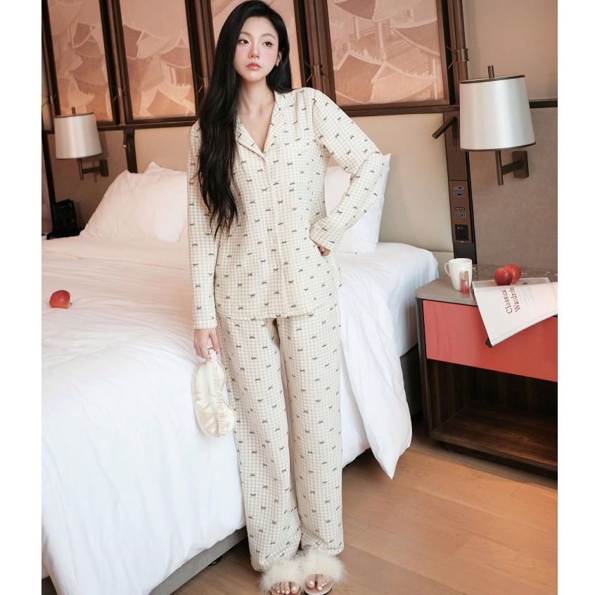 [ ƯU ĐÃI 8/3 ] Bộ ngủ dài tay thu đông nữ họa tiết dễ thương chất liệu đũi cotton cao cấp , Bộ ngủ mặc nhà Pyjama | BigBuy360 - bigbuy360.vn