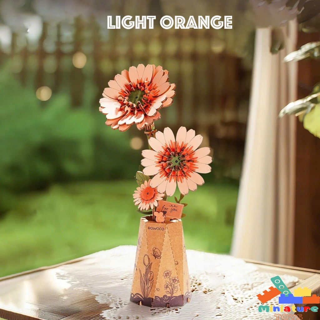Mô hình hoa gỗ tự lắp ghép 3D DIY Robotime Rowood | Light Orange Wooden Flower Puzzle TW111