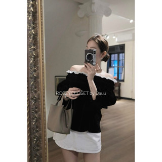  Áo nhung trễ vai phối viền ren mặc được 2 kiểu Áo nữ hở vai tay dài dáng tiểu thư sang chảnh_Rosey.closet 