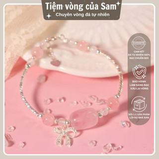  Vòng Đá Lu Thống Moonstone & Thạch Anh Hồng Tình Duyên Tài Lộc Mix Charm Nơ Bạc S925 SAM GEMSTONE 18 