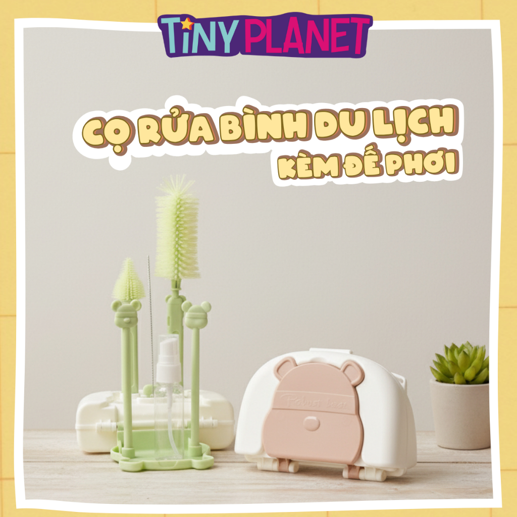 Bộ cọ rửa bình silicon du lịch kèm đế phơi gấp gọn gàng