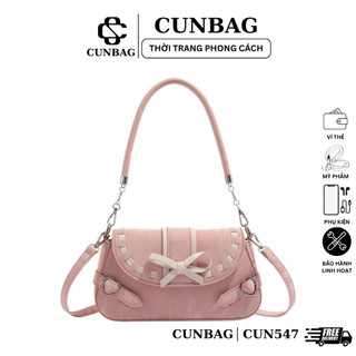  Túi Nách Nữ Đeo Chéo Đeo Vai Phối Nơ Da Nhung Dáng Cứng Cao Cấp Cun547 