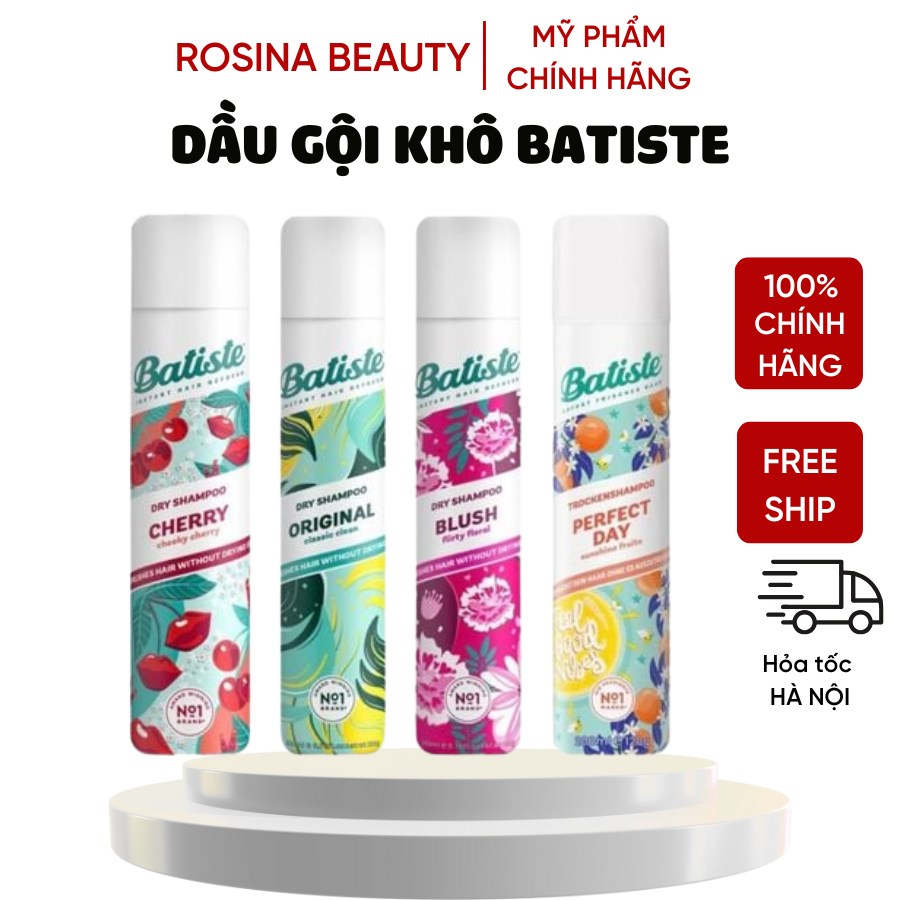 Dầu gội khô Batiste 200ml suôn mượt tóc tức thì, Batiste dầu gội khô chính hãng có tem Rosina beauty