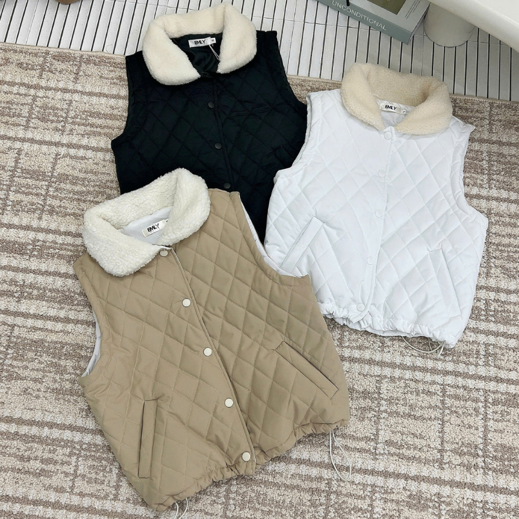 EMLYvn - Áo Gile Phao Nữ Cổ Lông Trần Bông Cao Cấp, Áo Khoác Gile Phao Hàn Quốc Mùa Đông 2025 | BigBuy360 - bigbuy360.vn