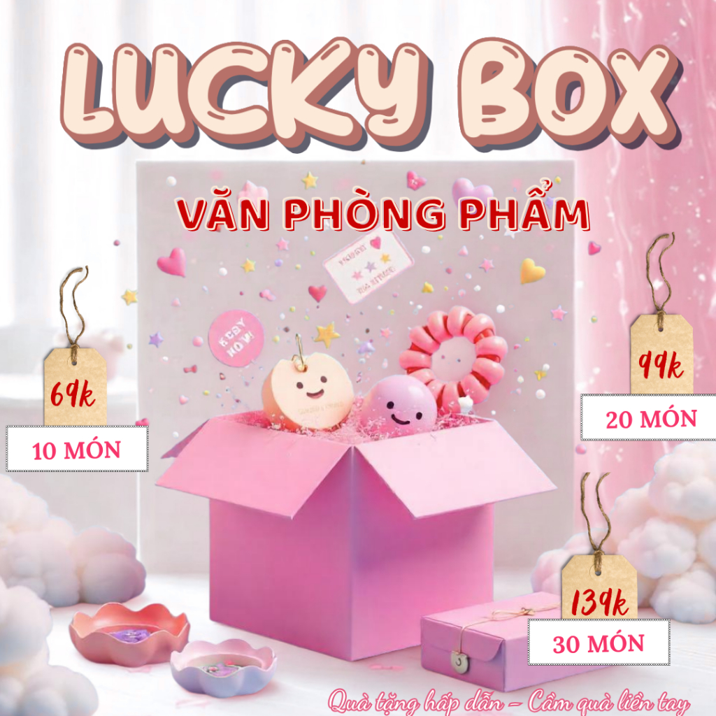 Hộp May Mắn Văn Phòng Phẩm – Lucky Box 69K / 99K / 139K | Set Đồ Dễ Thương Siêu Nhiều Món