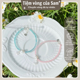  Vòng Đá Ngọc Trai & Topaz Thạch anh Hồng Tự Nhiên Mix Charm Trăng Sao Mini Bạc S925 SAM GEMSTONE 16 