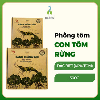 Bánh phồng tôm Cà Mau Con Tôm Rừng loại đặc biệt 40% tôm không tiêu cay phù hợp cho cả trẻ nhỏ hộp 500g