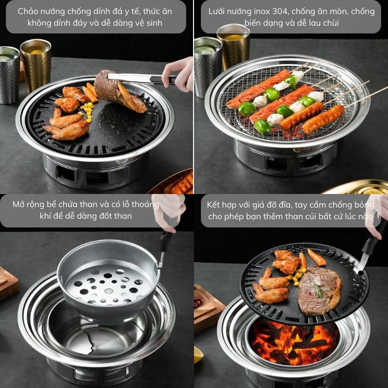 [Top Value] Bếp Nướng Than Hoa Không Khói Bếp BBQ Ngoài Trời Tiện Lợi Size 35cm và 40cm Cho Món Nướng Thơm Ngon