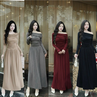  Váy body nhún trễ vai mặc được 2 kiểu trễ và không trễ Đầm váy nữ dáng dài 4 màu_Rosey.closet 