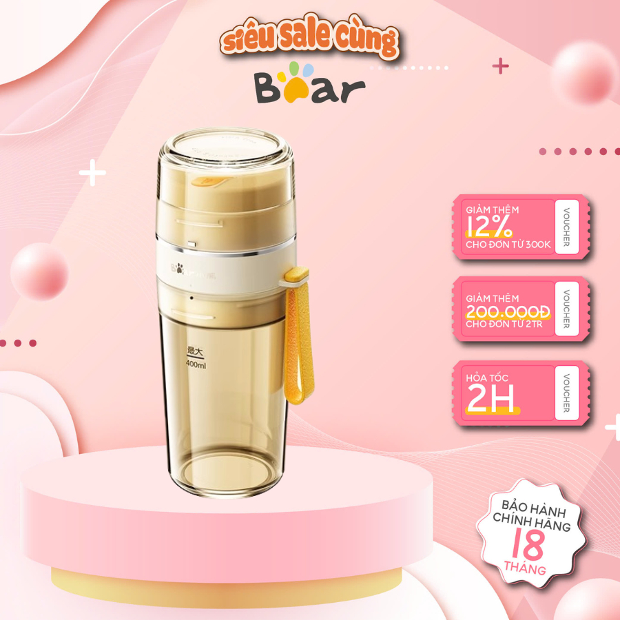 Máy Xay Sinh Tố cầm tay mini tích điện Bear LLJ-K05V8, 70W, Sạc Pin, Dung Tích 400ML, BH 18 tháng