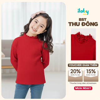  Áo giữ nhiệt cho bé gái ILABY cổ hai tầng bèo chất cotton co dãn 4 chiều 5 màu cho bé 10-35kg  2041  