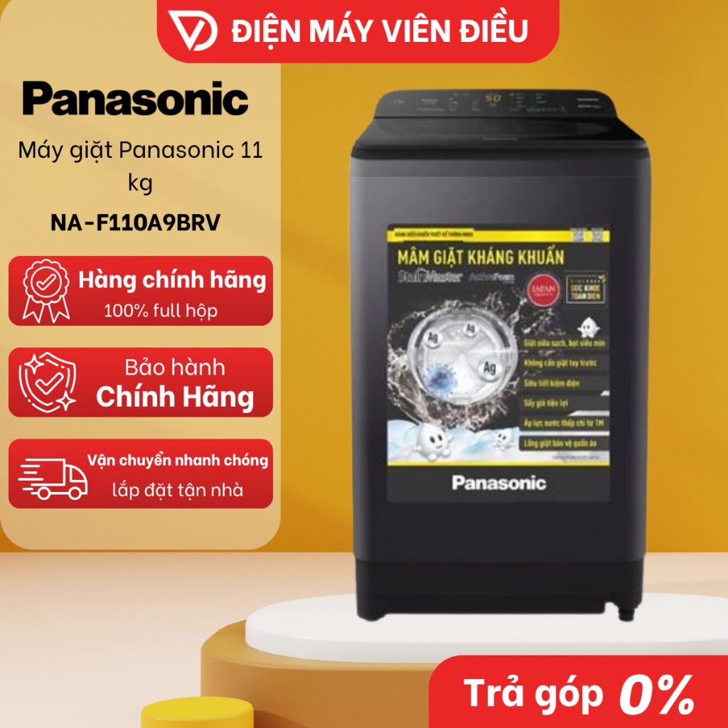 [FREESHIP NGHỆ AN] Máy giặt Panasonic 11Kg NA-F110A9DRV – Giặt sạch mạnh mẽ, tiết kiệm điện, bền bỉ