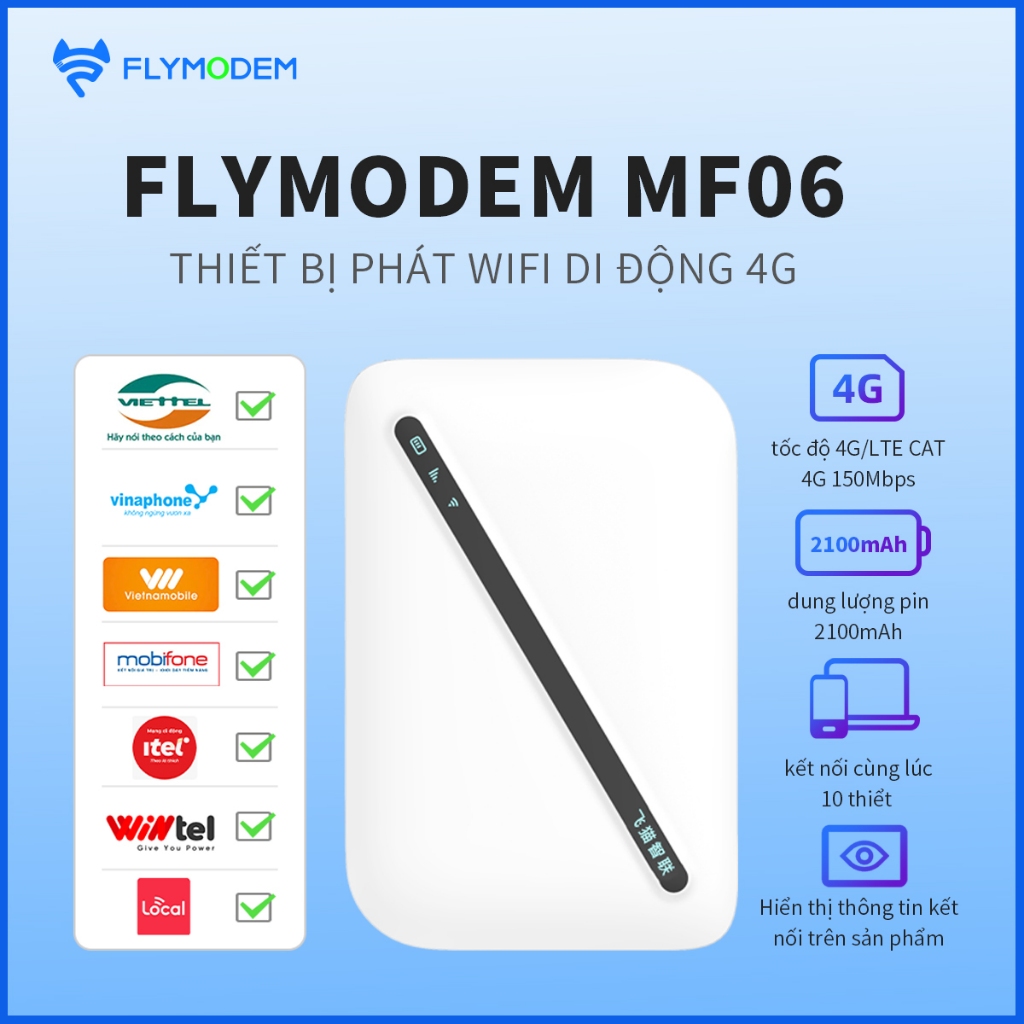 Thiết Bị Phát Wifi Di Động FLYMODEM MF06 - Tặng Sim Data Viettel 5Gb/Ngày Tốc Độ Cao