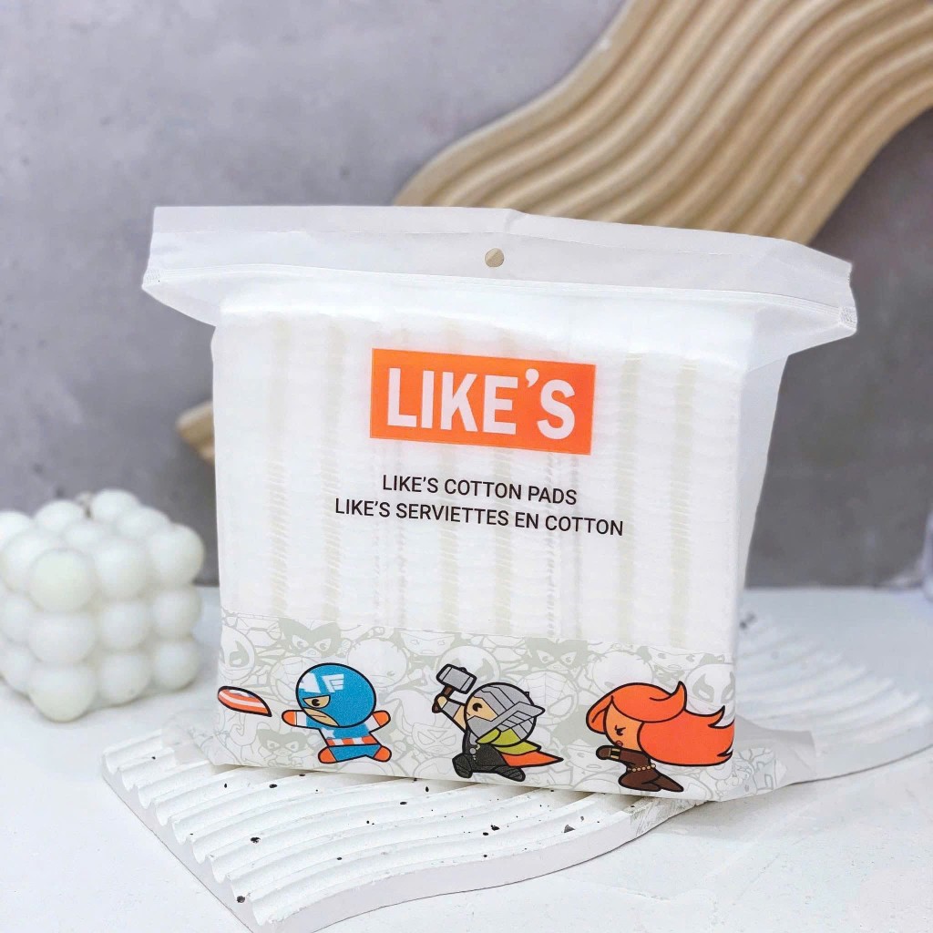 Bông Tẩy Trang Like'S Cotton Pads Siêu Nhân 225 Miếng, 100% Cotton Dập Viền 3 Lớp Chắc Chắn Auth