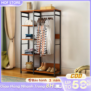  HOF Giá treo quần áo kệ mũ mở đa năng kệ để đồ khung thép gỗ trang trí phòng ngủ hiện đại 