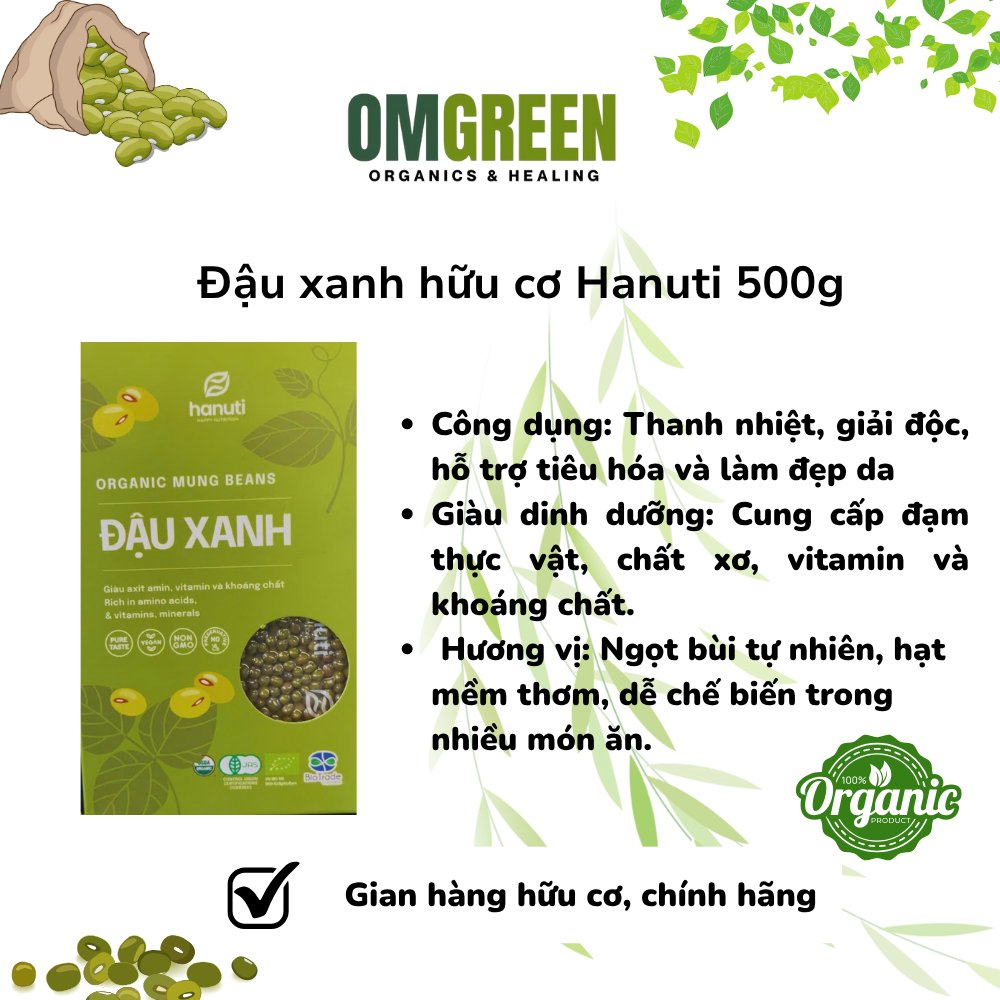 Đậu xanh hữu cơ Hanuti 500g