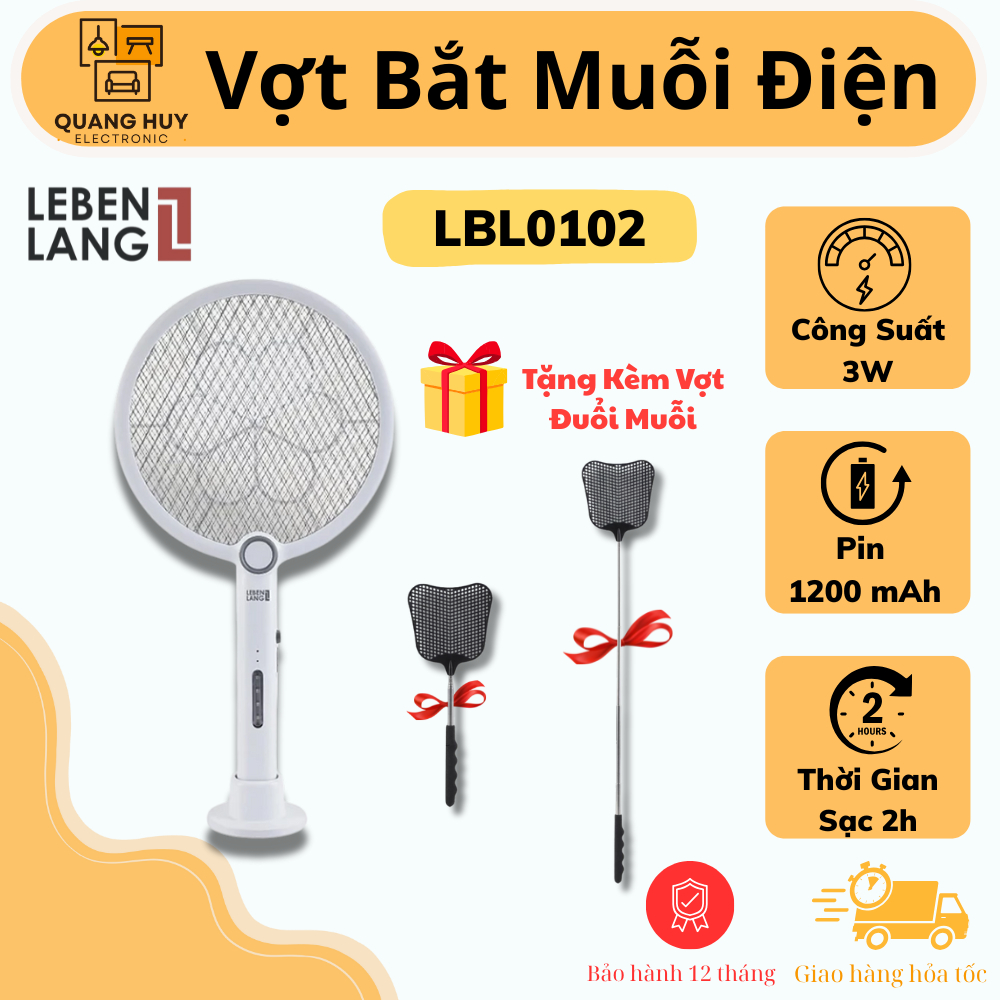 Vợt Muỗi Điện Lebenlang LBL0102 - Đèn Bắt Muỗi 2in1 Tự Động - 3W - Để Bàn Treo Tường - Tặng Đập Ruồi