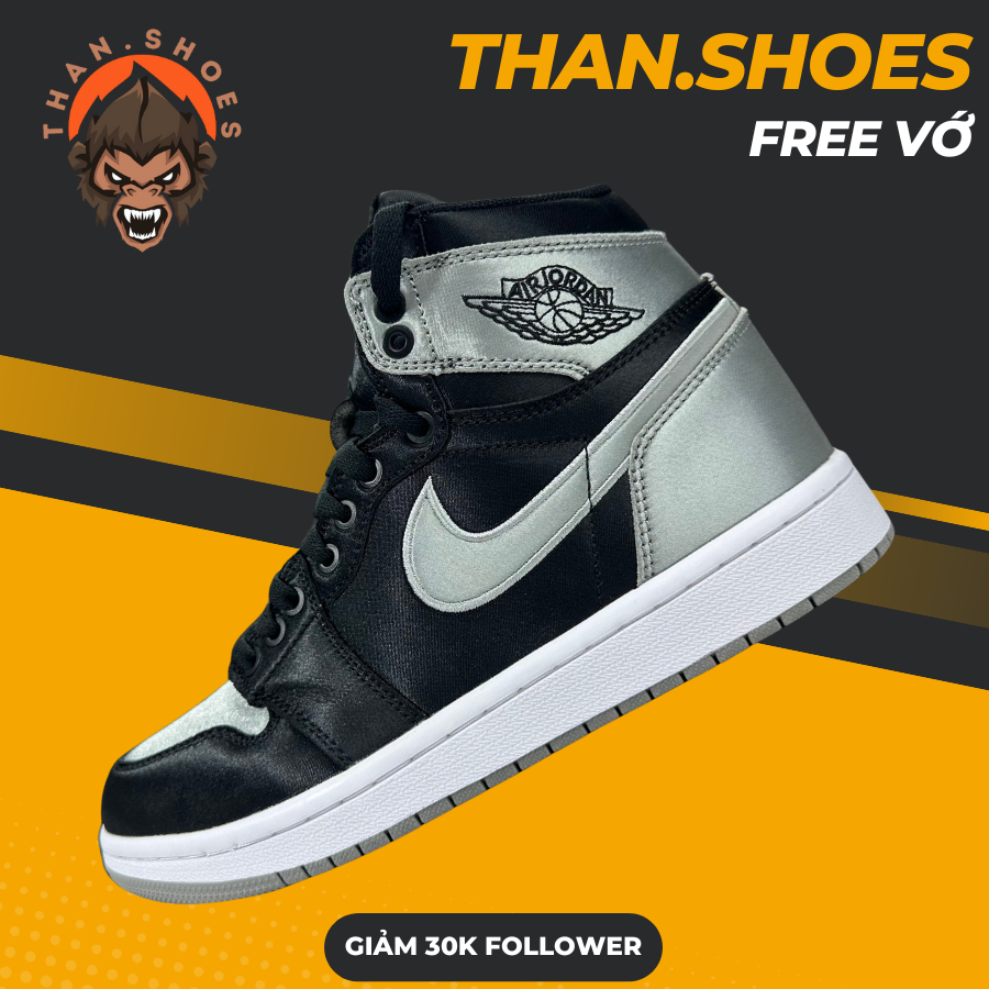 Giày Sneaker JD1 High Satin Shadow, JD1 Cổ Cao Đen Xám Vải Phi - Than.Shoes