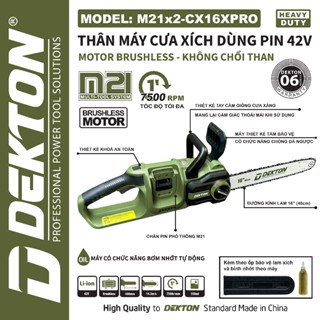  Thân Máy cưa xích pin DEKTON M21x2-CX16Xpro Thế hệ mới 2 chân pin Lam 40cm Không chổi than 