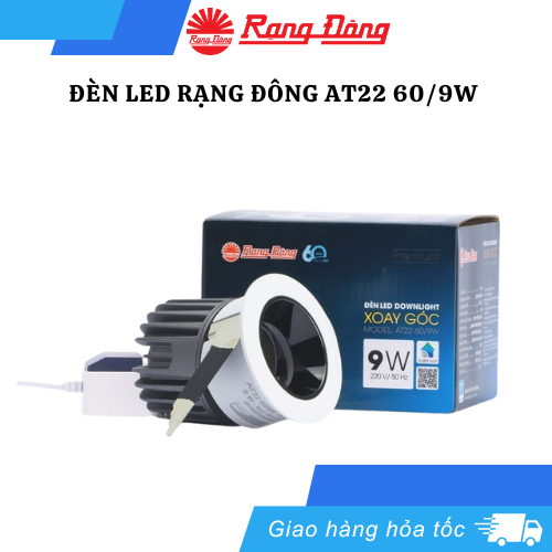 Đèn LED Âm Trần Spotlight Rạng Đông Xoay Góc AT22 60/9W Vỏ Đèn Nhôm Đúc Nguyên Khối Tản Nhiệt Vượt T
