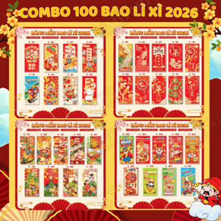  Combo 100 Bao Lì Xì Tết Bính Ngọ 2026 Phong Bao Lì Xì Đỏ 2026 May Mắn Nhiều Mẫu Tết  MIYABI-b2 
