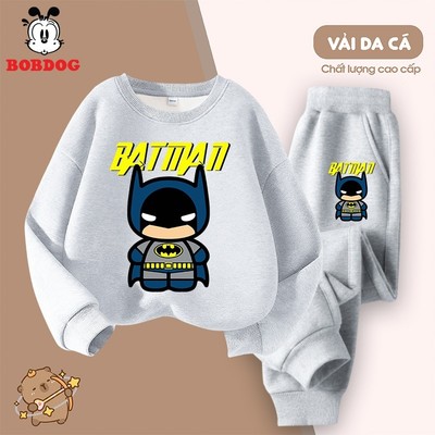 Set quần áo nỉ cho bé trai BOBDOG đồ bộ dài tay chất da cá in hình BATMAN cute MX-BDO59 cho bé