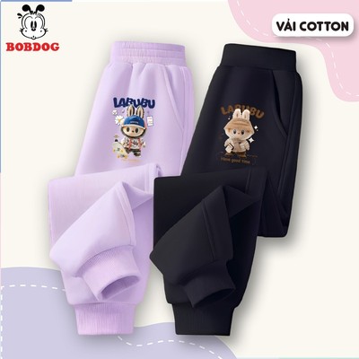 Quần dài cho bé gái BOBDOG chất liệu da cá dáng thể thao in hình Labubu cute cho bé
