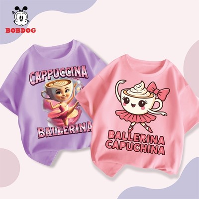 Áo phông cộc tay bé gái BOBDOG chất liệu cotton thoáng mát in hình Cappuccina Ballerina cho bé