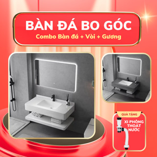  COMBO Bàn Đá Lavabo Bo Góc 2 Tầng VB-10 Đá Đồng Chất Sáng Bóng Chậu Sứ Bo Tràn Viền Chống Ố Vàng 