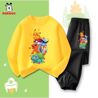 Bộ dài tay bé trai BOBDOG, quần áo bé trai chất cotton co giãn mềm mịn in hình PIKACHU cute TW-KS02