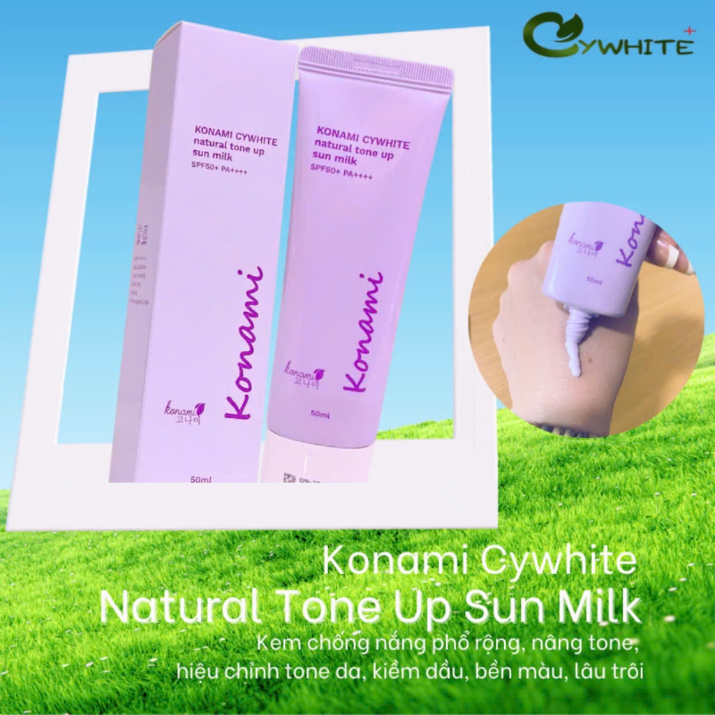 Kem chống nắng konami cywhite tím natural tone up sun milk nâng tone, hiệu chình màu da