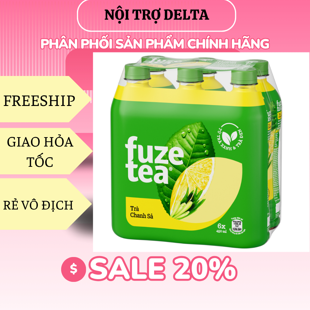 Thùng 24 chai trà chanh với sả Fuze Tea 450ml-Hàng chính hãng