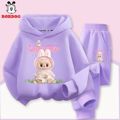Bộ thu đông bé gái BOBDOG chất liệu nỉ da cá ấm áp in hình Labubu cho bé HX-KS60