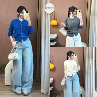  Áo Cardigan Len Nữ JOolate Lông Thỏ Mềm Mịn Dày Dặn Cúc Đồng Hàng Form Rộng Thu Đông 609_P0K23 