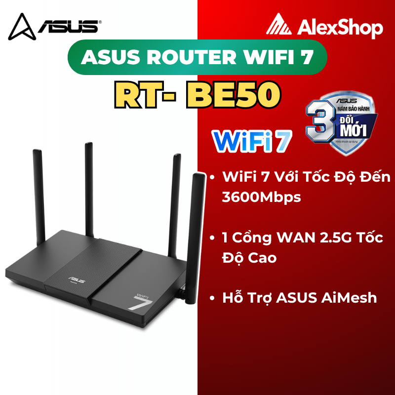 [BE3600] Asus RT-BE50 | Phát Wifi 7 Gaming, Cổng 2.5G, Quad Core, Hỗ Trợ Mesh Ali