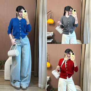  Áo cardigan len Maia nữ lông thỏ dày tay dài cúc đồng basic giữ ấm mùa đông 609 P0K23 