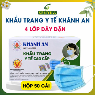  Khẩu trang y tế trắng 4 lớp Khánh An  thời trang kháng khuẩn hộp 50 cái dùng một lần không xù lông 