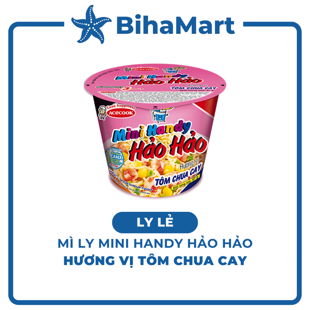 [LY LẺ] - ACECOOK - Mì ly Mini Handy Hảo Hảo hương vị Tôm chua cay, Mì ly Tôm chua cay Hảo Hảo Mini 
