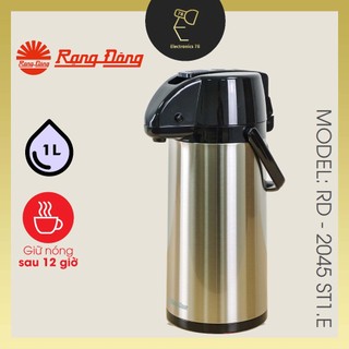   1L-2L  Phích giữ nhiệt Inox cao cấp Rạng Đông 2045 ST1.E Cần bơm rót nước Đế xoay 360 